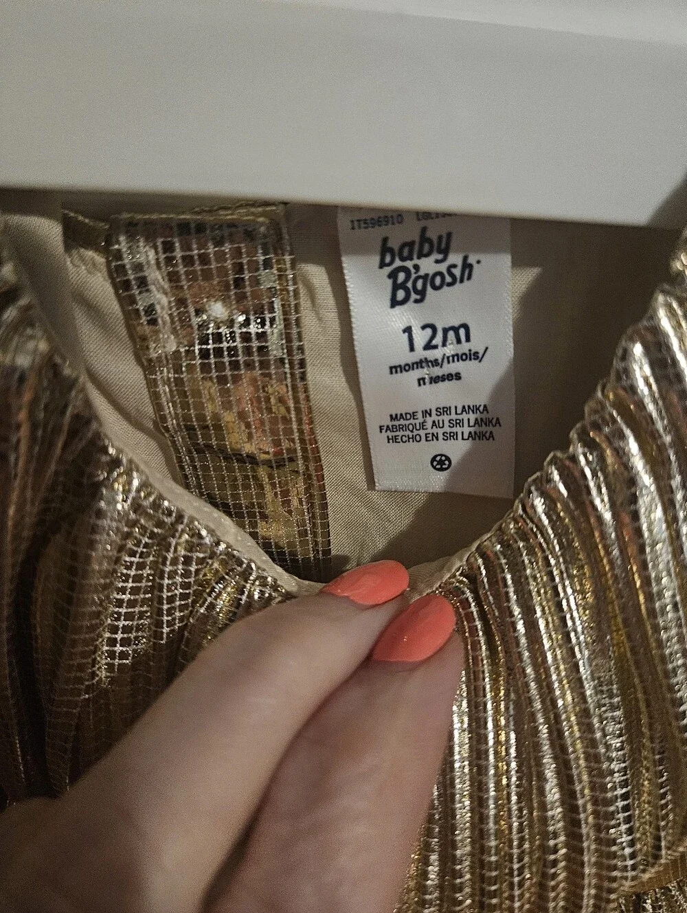 OshKosh B'gosh baby girl occasion dress shimmering gold pleated metallic fabric